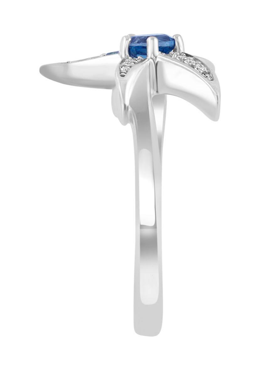 Diamond and Blue Topaz Starfish Ring in Sterling Silver