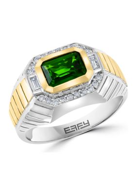 Effy Men's 1/4 Ct. T.w. Diamond And 1.6 Ct. T.w. Chrome Diopside Ring In Sterling Silver