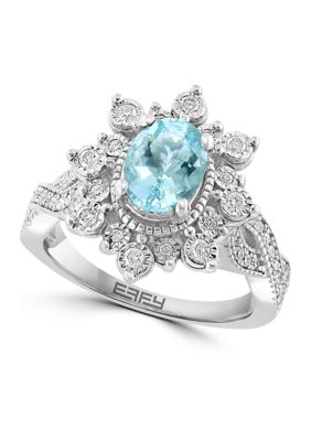 Effy 1/2 Ct. T.w. Diamond Aquamarine Ring In Sterling Silver