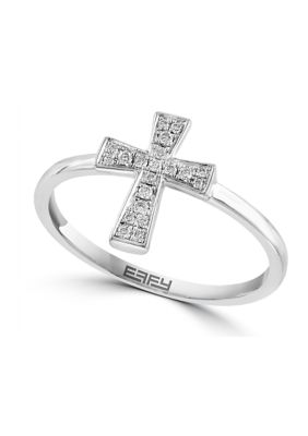 Effy Diamond Cross Ring In Sterling Silver