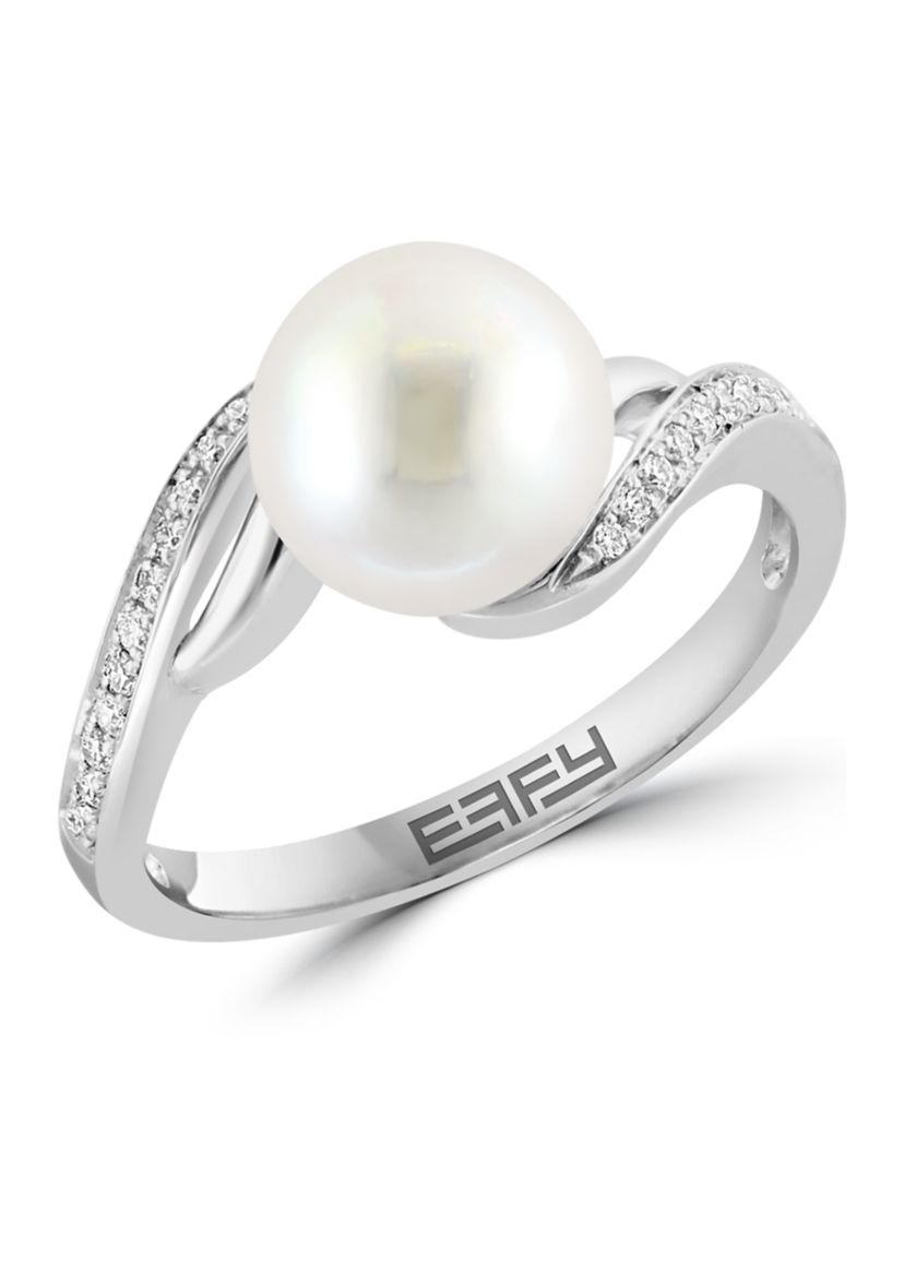 1/10 ct. t.w. Diamond and Freshwater Pearl Ring in Sterling Silver