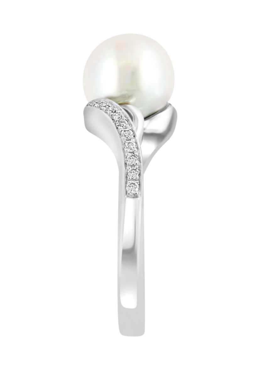 1/10 ct. t.w. Diamond and Freshwater Pearl Ring in Sterling Silver