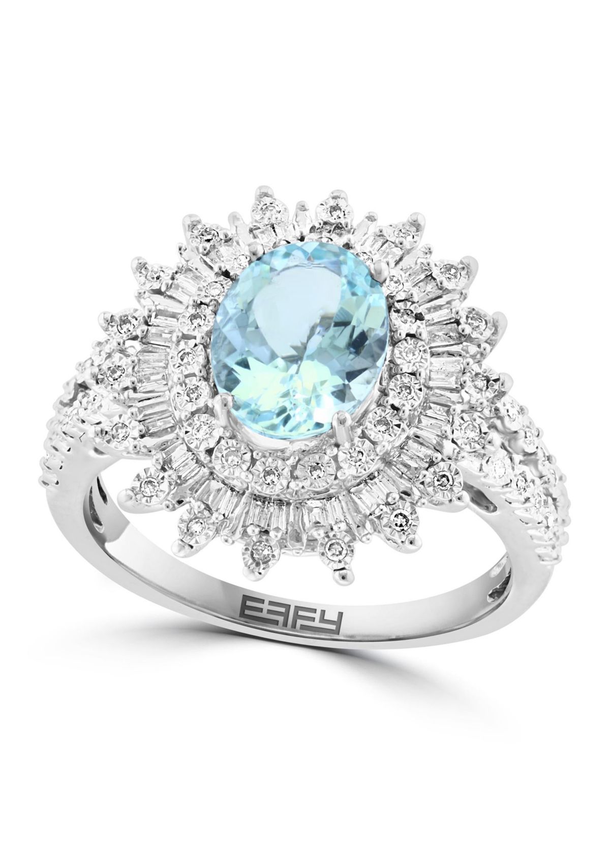Diamond and Aquamarine Ring in Sterling Silver