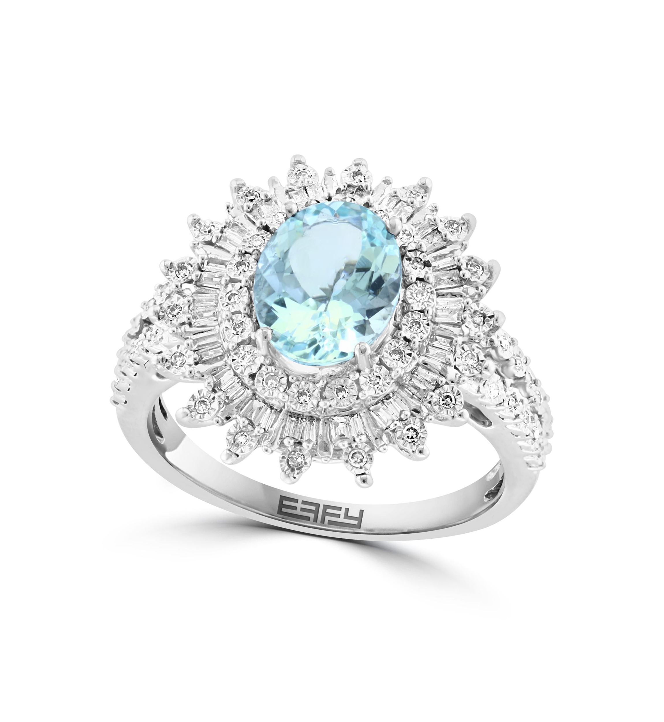 Diamond and Aquamarine Ring in Sterling Silver