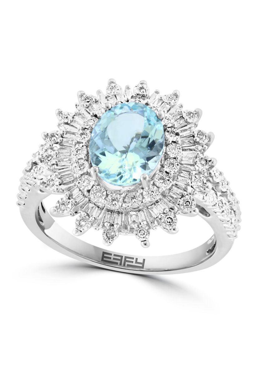 Diamond and Aquamarine Ring in Sterling Silver