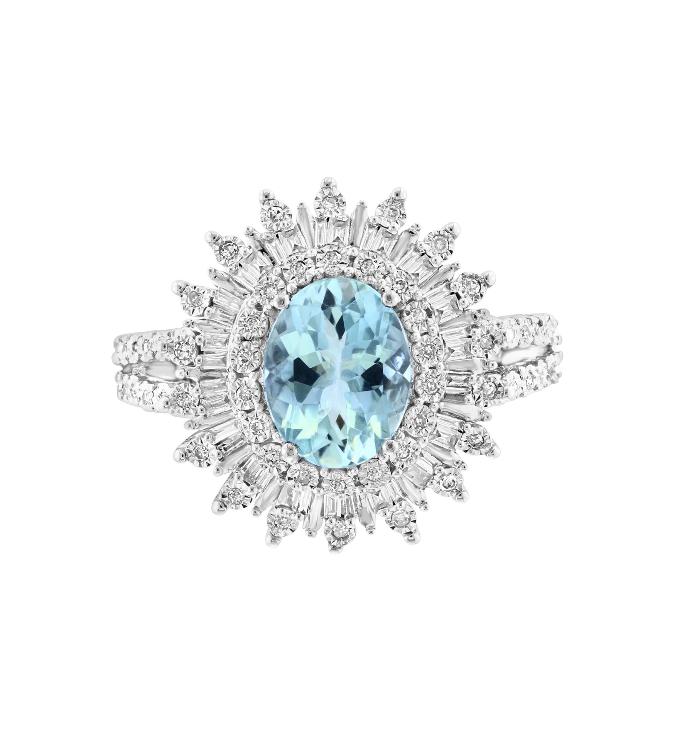 Diamond and Aquamarine Ring in Sterling Silver
