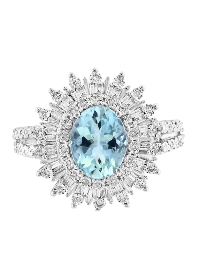 Diamond and Aquamarine Ring in Sterling Silver