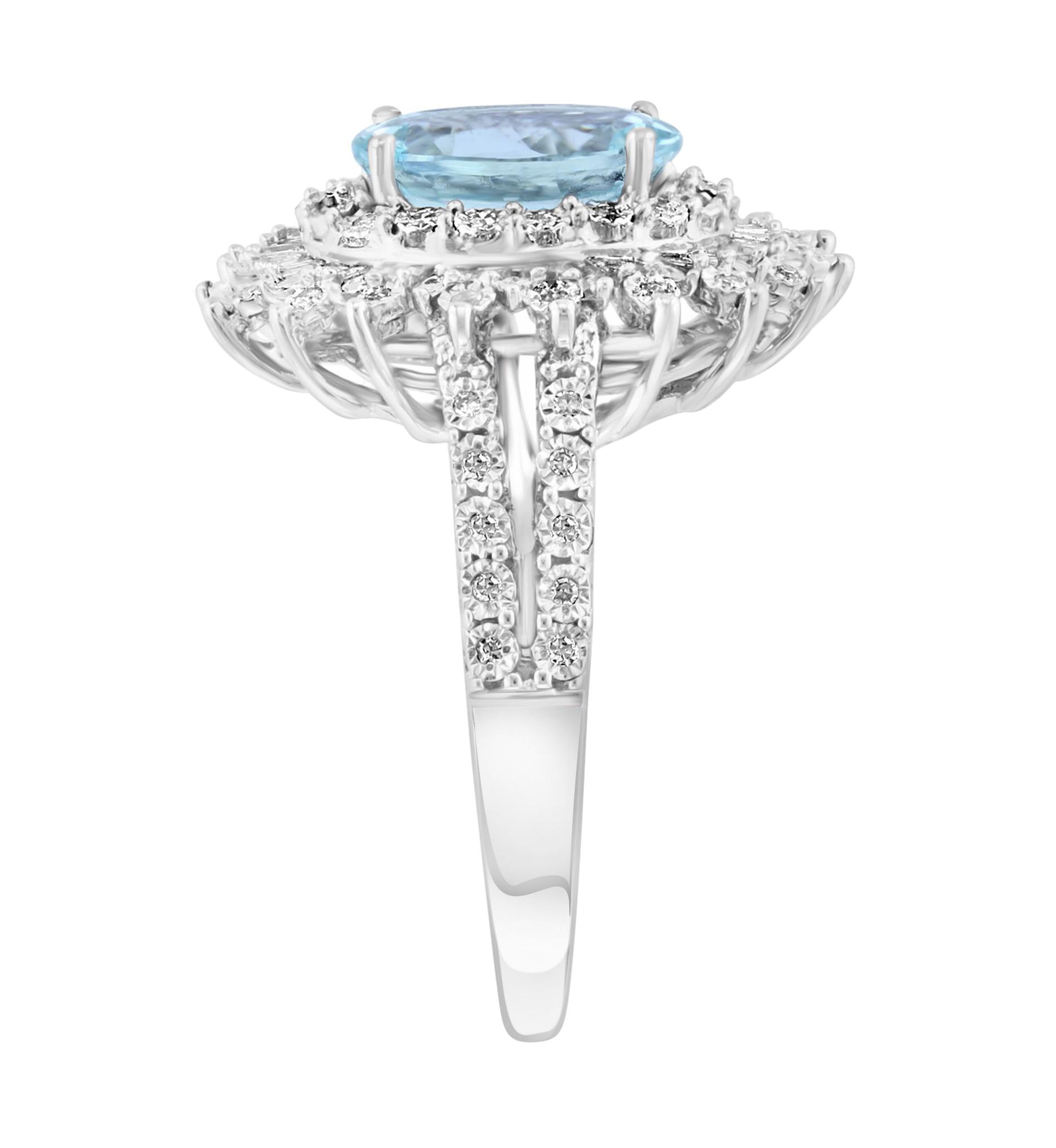 Diamond and Aquamarine Ring in Sterling Silver