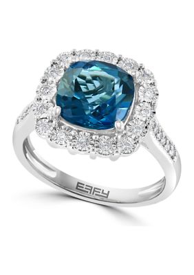 Effy 14K White Gold Diamond And London Blue Topaz Ring
