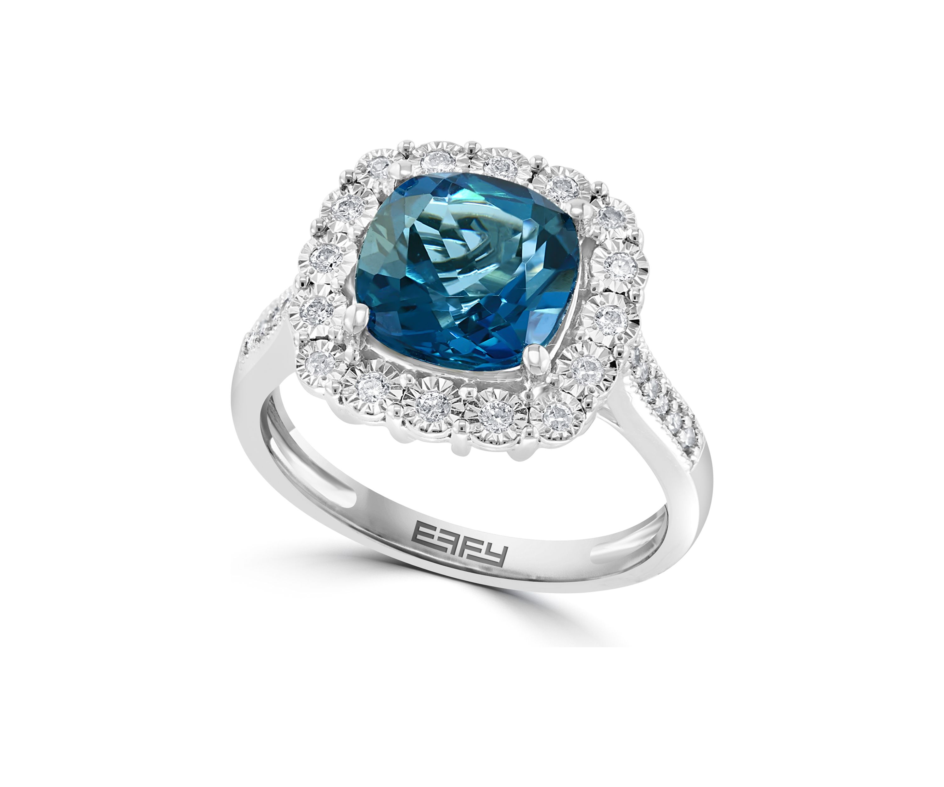 14k White Gold Diamond and London Blue Topaz Ring