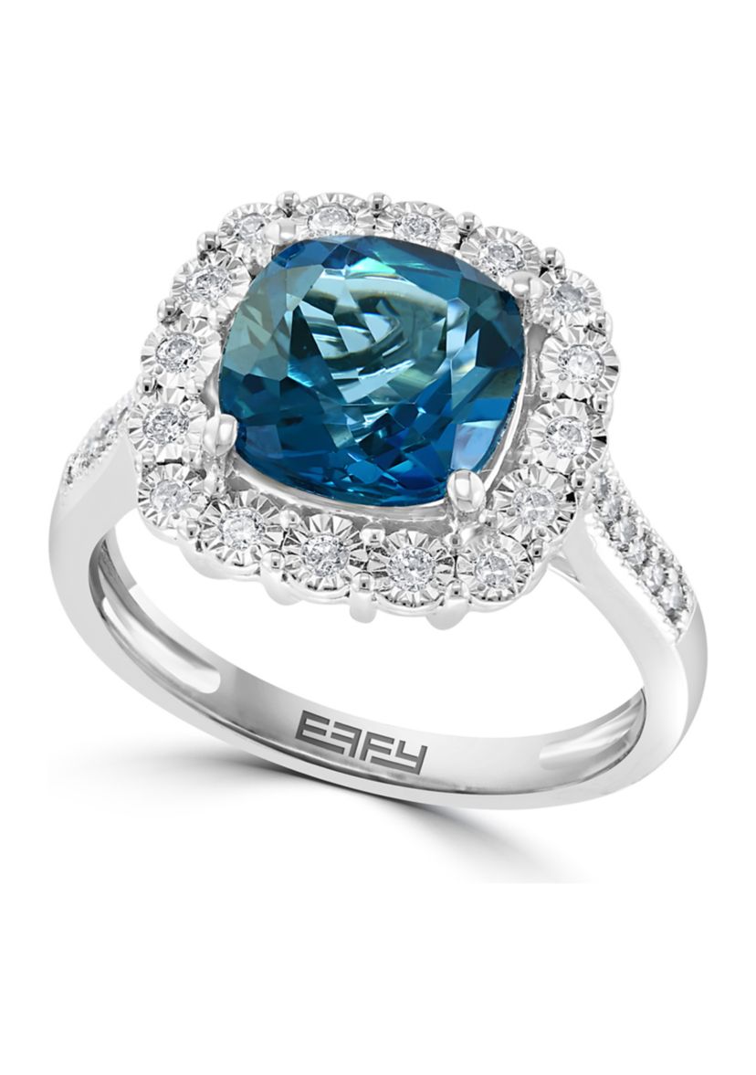 14k White Gold Diamond and London Blue Topaz Ring
