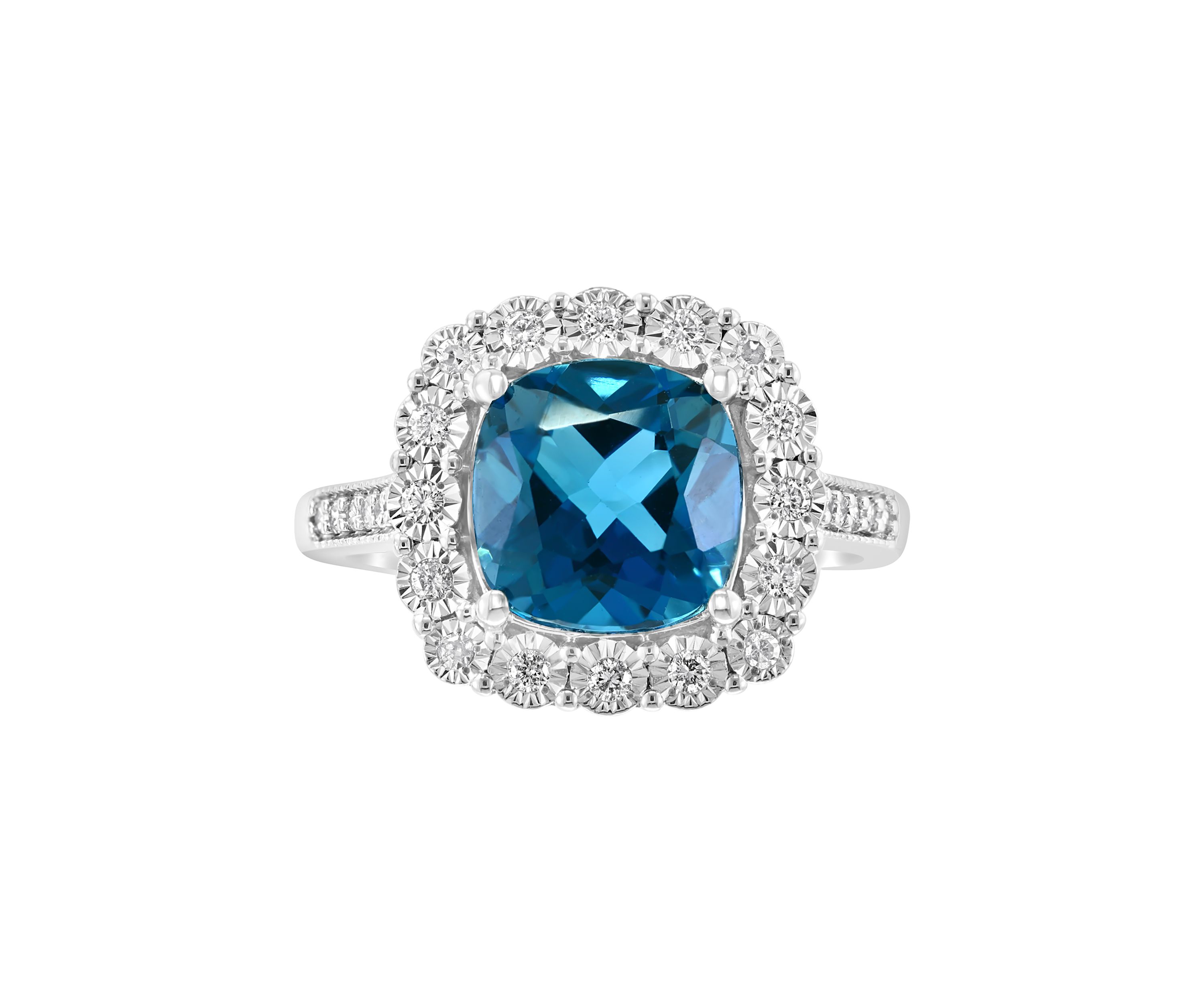 14k White Gold Diamond and London Blue Topaz Ring