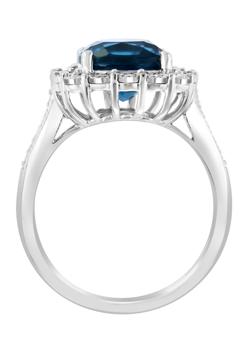 14k White Gold Diamond and London Blue Topaz Ring