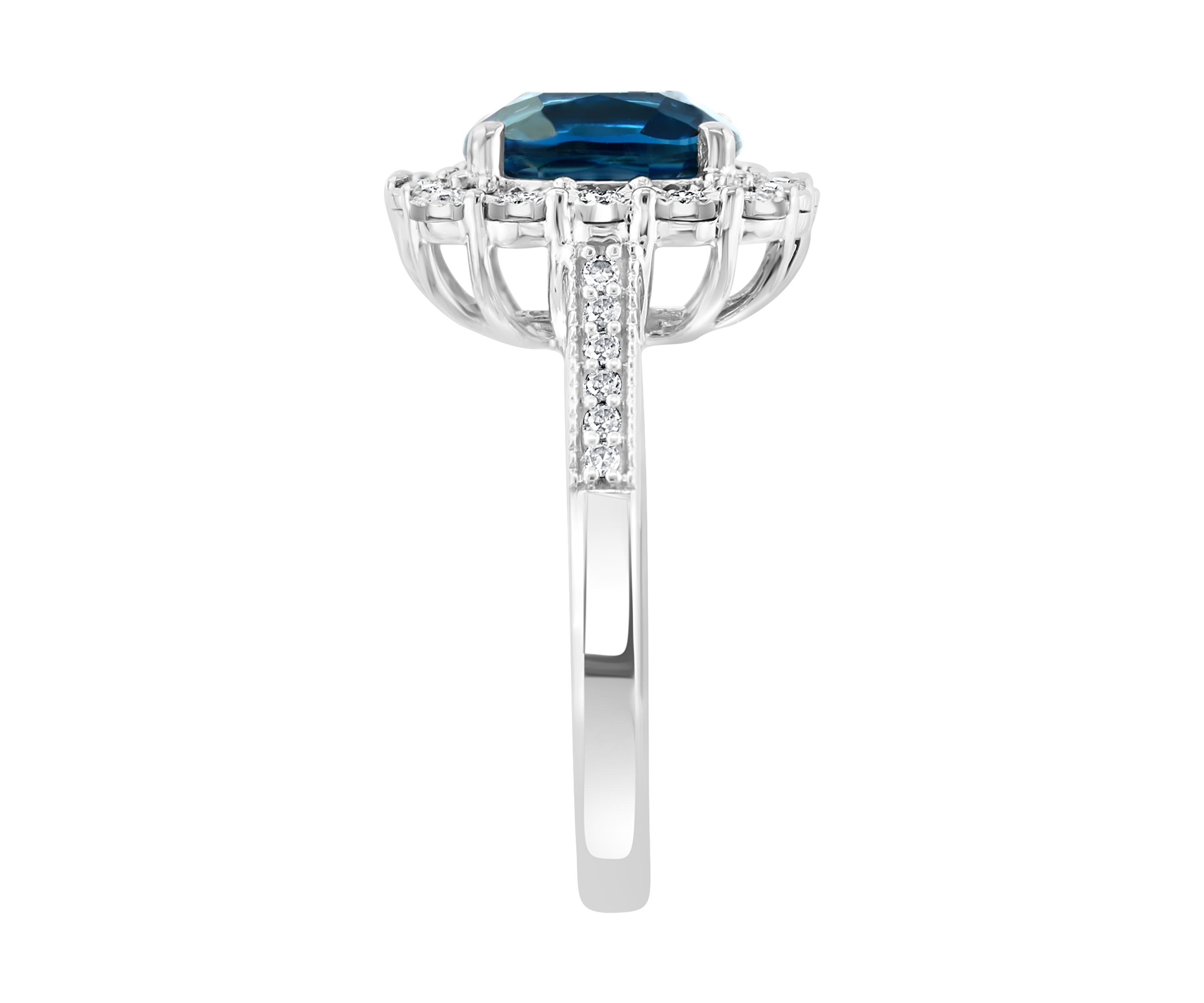 14k White Gold Diamond and London Blue Topaz Ring
