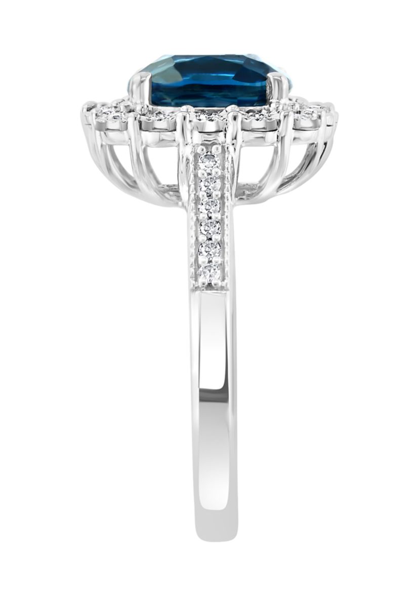 14k White Gold Diamond and London Blue Topaz Ring