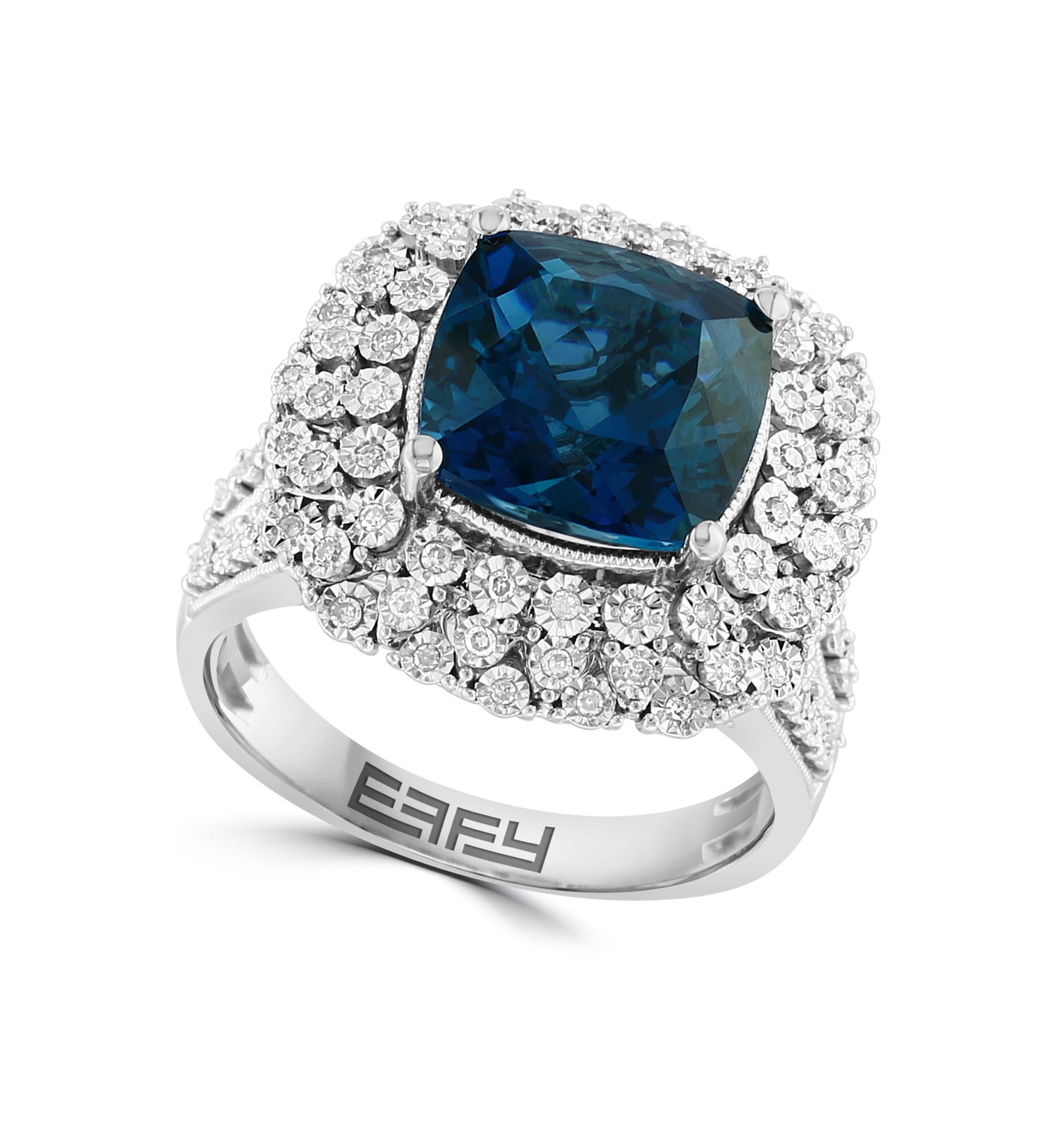 1/4 ct. t.w. Diamond, 5.3 ct. t.w. London Blue Topaz Ring in 14K White Gold