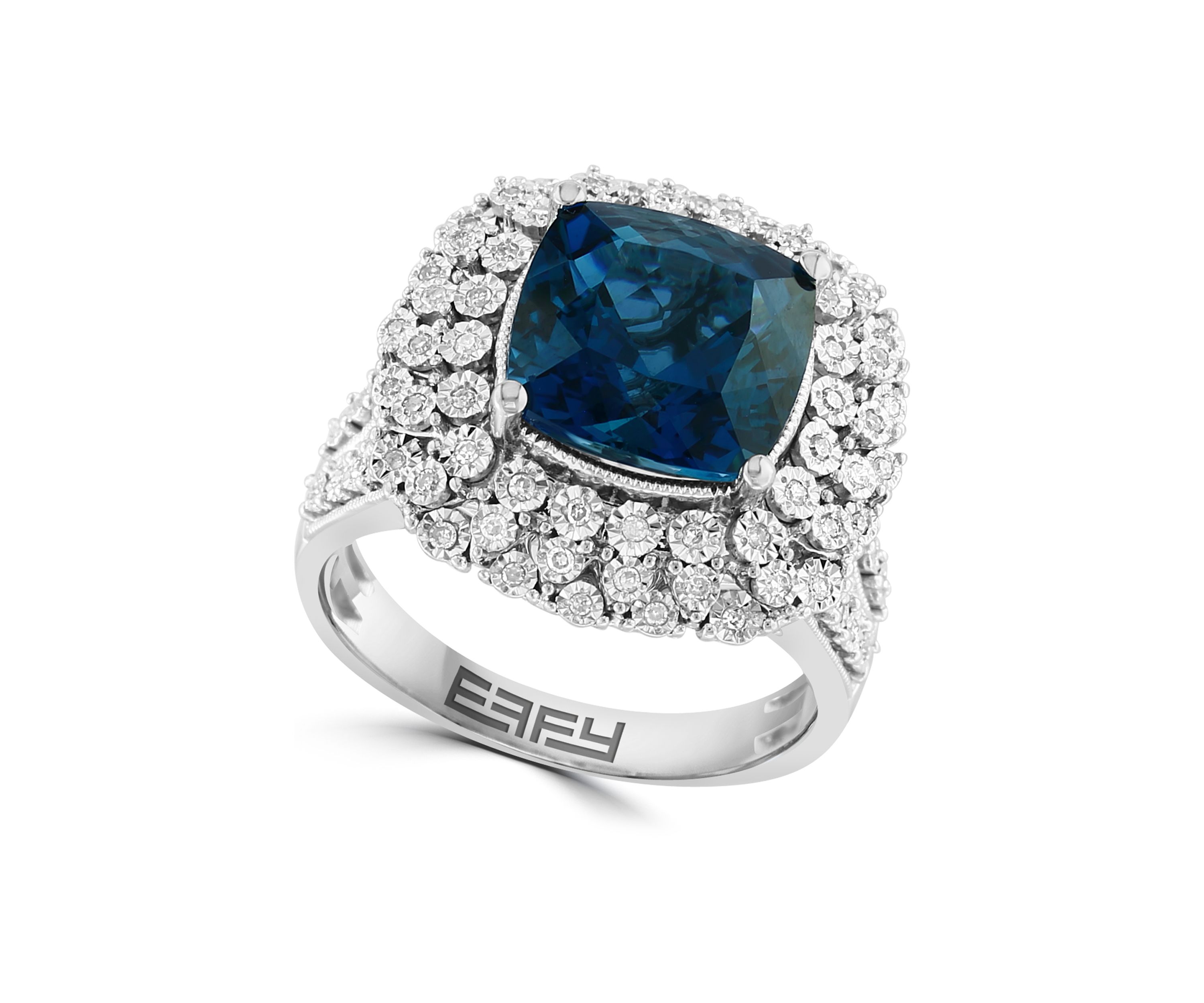 1/4 ct. t.w. Diamond, 5.3 ct. t.w. London Blue Topaz Ring in 14K White Gold