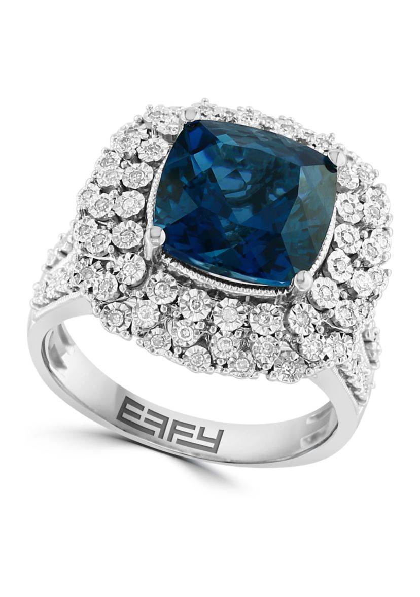 1/4 ct. t.w. Diamond, 5.3 ct. t.w. London Blue Topaz Ring in 14K White Gold