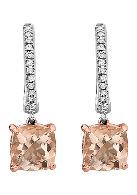 14K Two-Tone Gold 1/10 ct. t.w Diamond, 2.8 ct. t.w. Morganite, and 1/5 ct. t.w. Pink Sapphire Earrings 