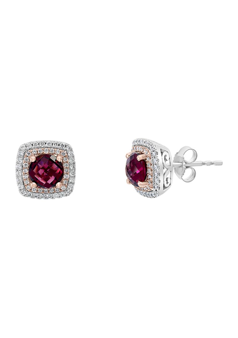 2.25 ct. t.w. Rhodolite and 1/3 ct. t.w. Diamond Stud Earrings in 14K Two-Tone Gold 
