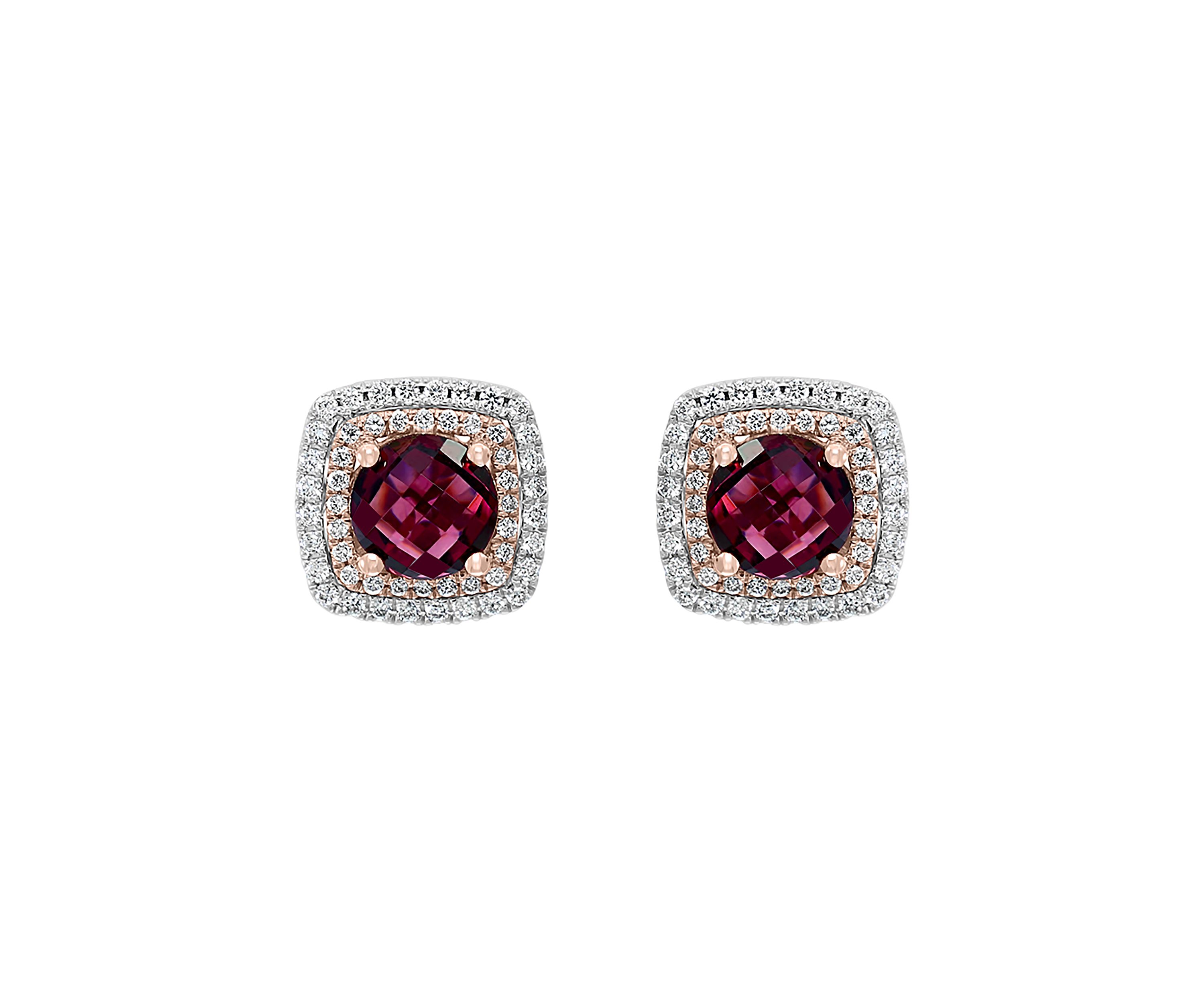 2.25 ct. t.w. Rhodolite and 1/3 ct. t.w. Diamond Stud Earrings in 14K Two-Tone Gold 