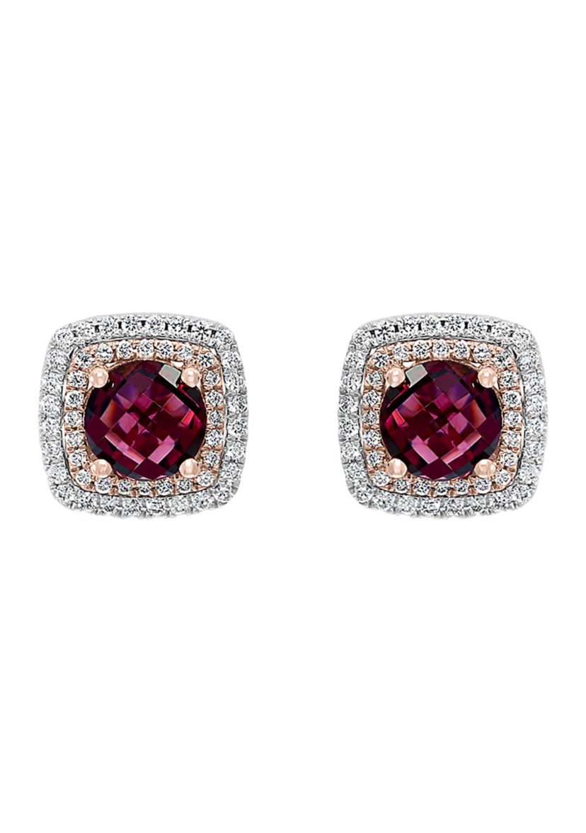 2.25 ct. t.w. Rhodolite and 1/3 ct. t.w. Diamond Stud Earrings in 14K Two-Tone Gold 