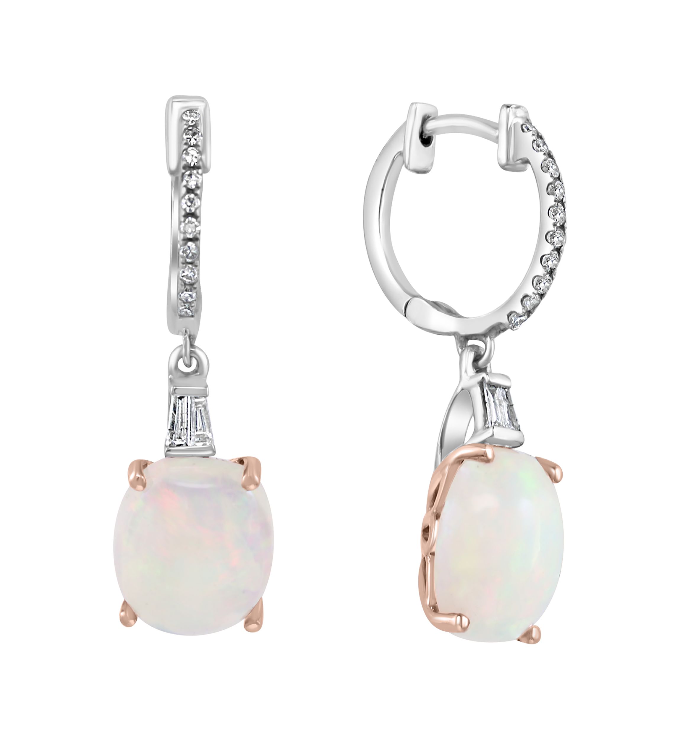 Diamond and Ethiopian Opal Earrings in 14K Two Tone Gold
