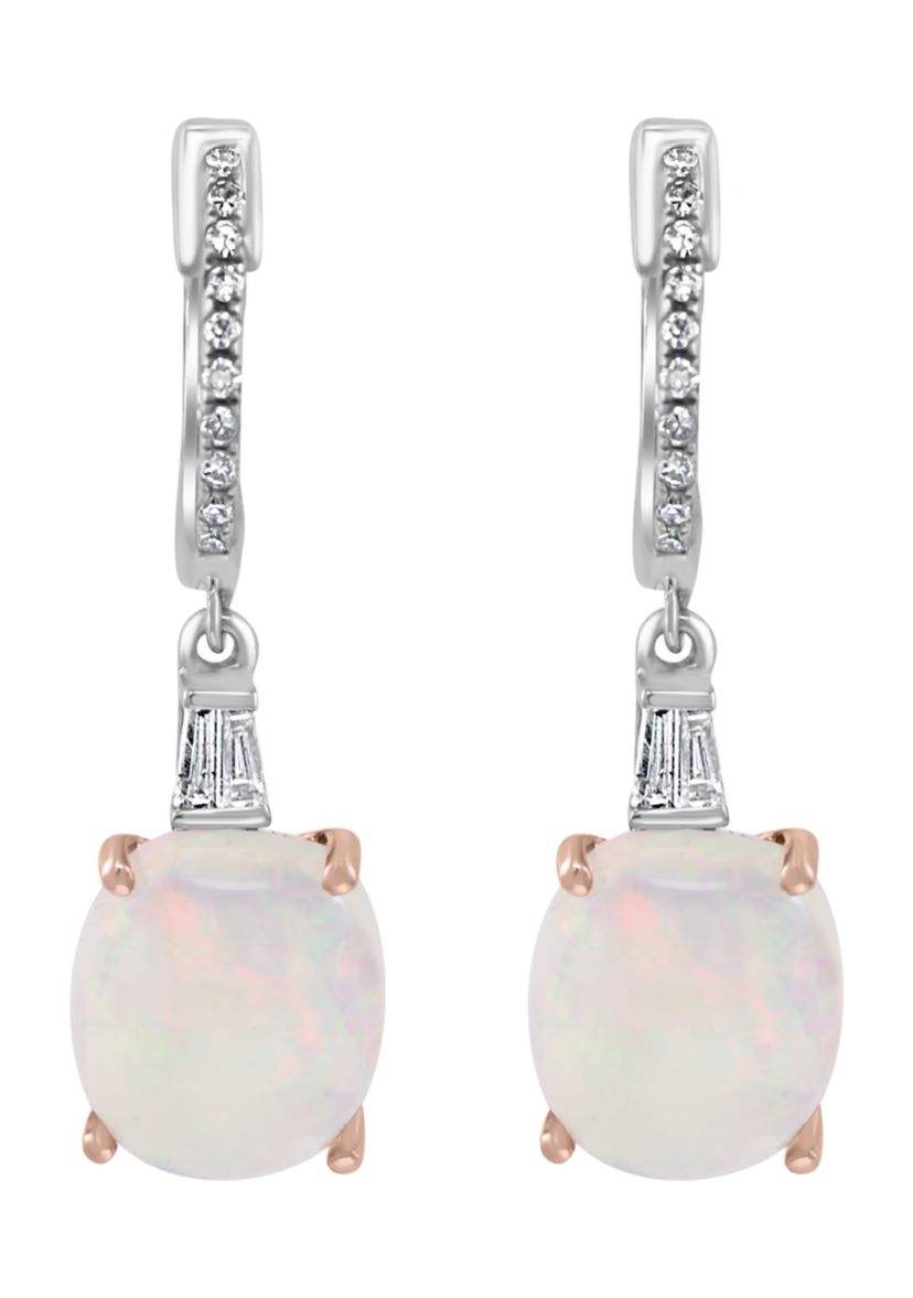 Diamond and Ethiopian Opal Earrings in 14K Two Tone Gold