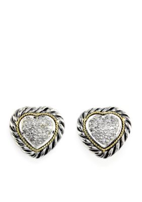 Effy 1/5 ct. t.w. Diamond Heart Earrings in Sterling Silver and 18k Yellow Gold -  0617892506529