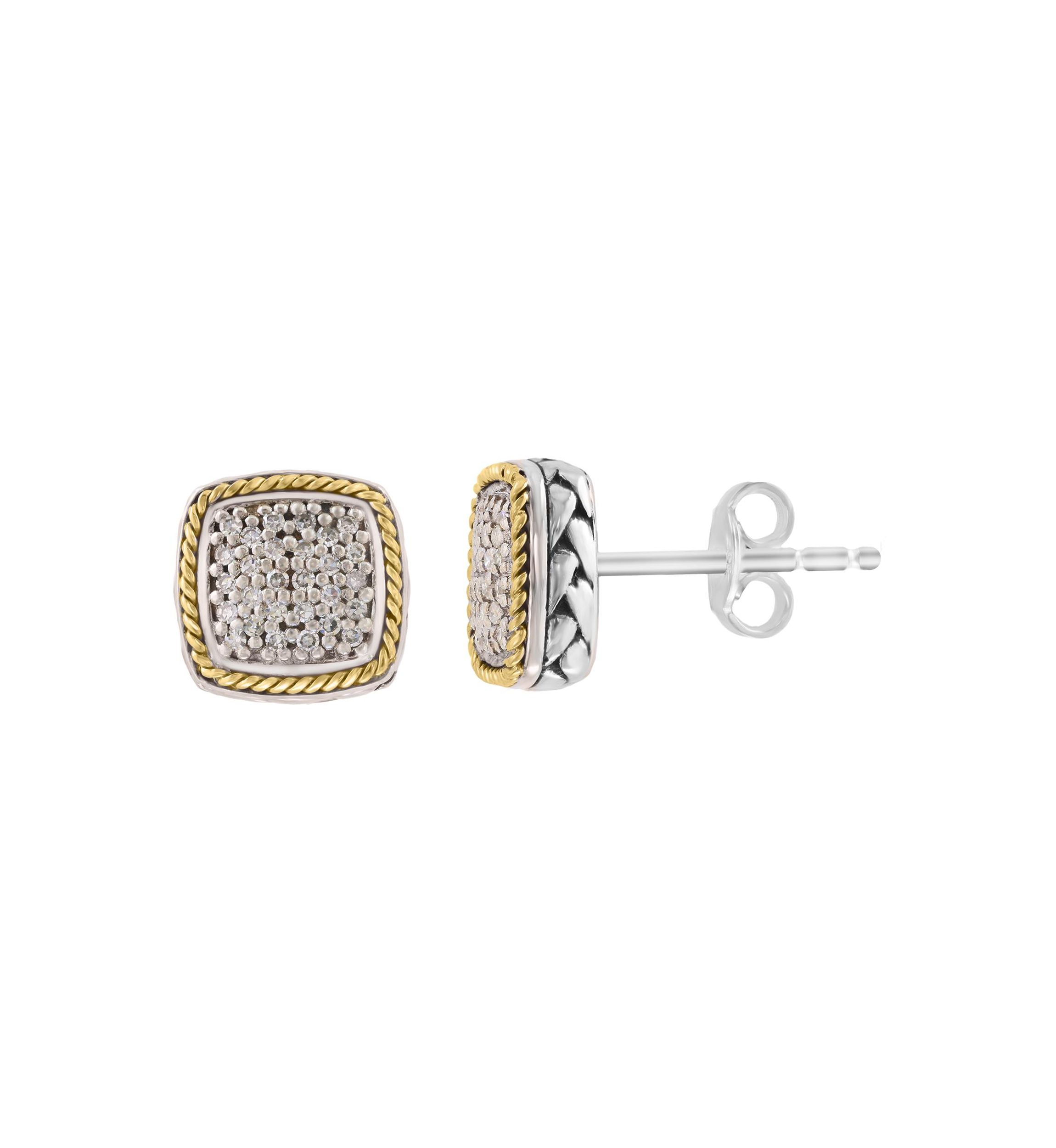 Sterling Silver/18K Yellow Gold Diamond Earrings
