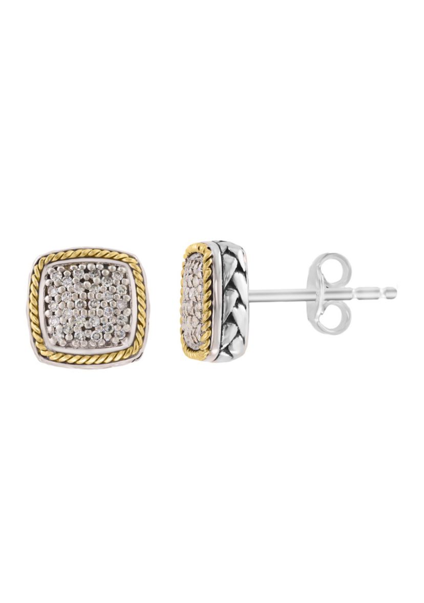 Sterling Silver/18K Yellow Gold Diamond Earrings
