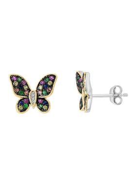 Effy Diamond and Multi Gemstone Butterfly Earrings in Sterling Silver and 14K Yellow Gold