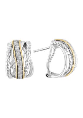 Effy Diamond Hoop Earrings In Sterling Silver And 14K Yellow Gold