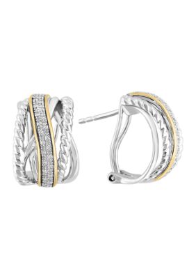 Effy Diamond Hoop Earrings in Sterling Silver and 14K Yellow Gold -  0617892859281