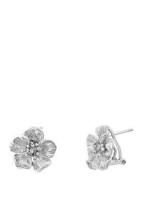 Effy 1/10 Ct. T.w. Diamond Flower Earrings In Sterling Silver