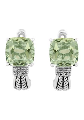 Effy Sterling Silver 1/10 Ct. T.w. Diamond And 4.75 Ct. T.w. Green Amethyst Earrings -  0617892781179