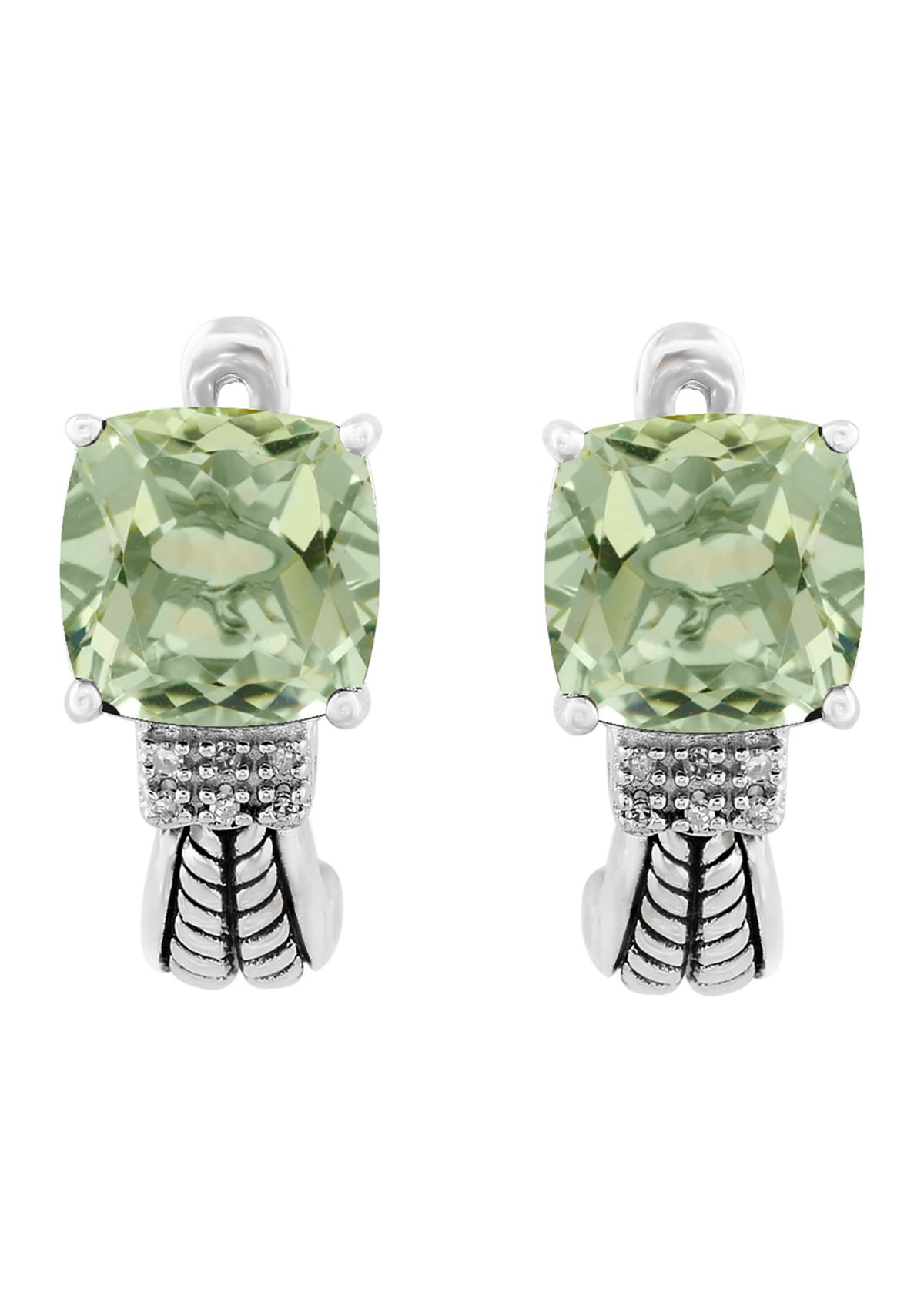  Sterling Silver 1/10 ct. t.w. Diamond And 4.75 ct. t.w. Green Amethyst Earrings