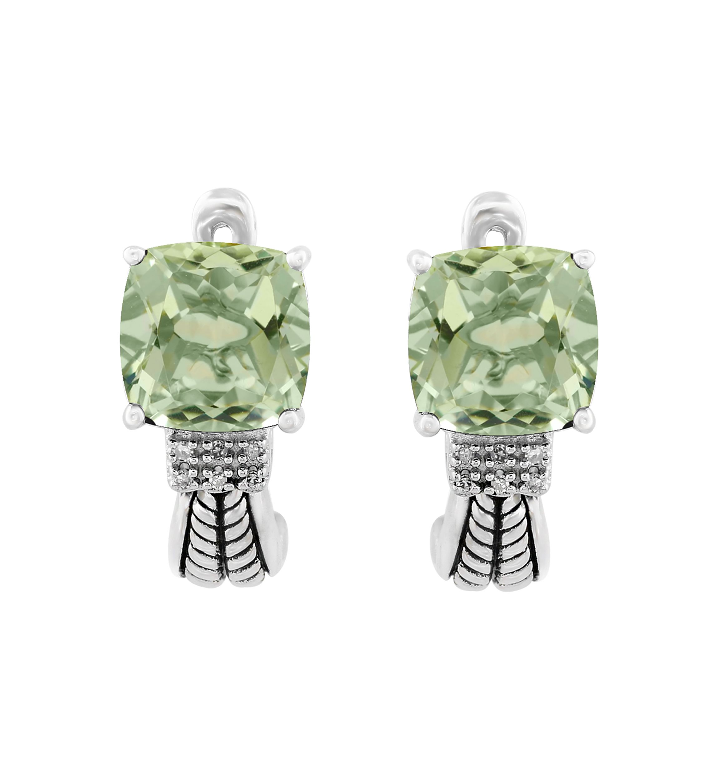  Sterling Silver 1/10 ct. t.w. Diamond And 4.75 ct. t.w. Green Amethyst Earrings