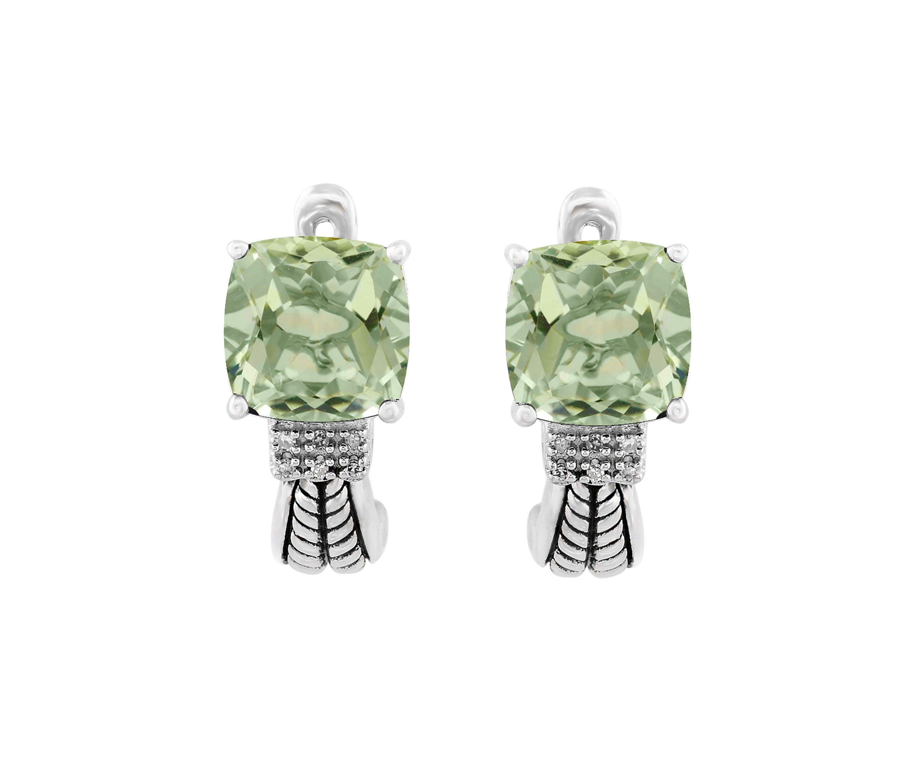  Sterling Silver 1/10 ct. t.w. Diamond And 4.75 ct. t.w. Green Amethyst Earrings