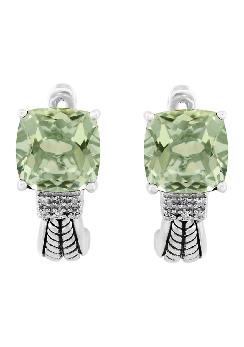  Sterling Silver 1/10 ct. t.w. Diamond And 4.75 ct. t.w. Green Amethyst Earrings