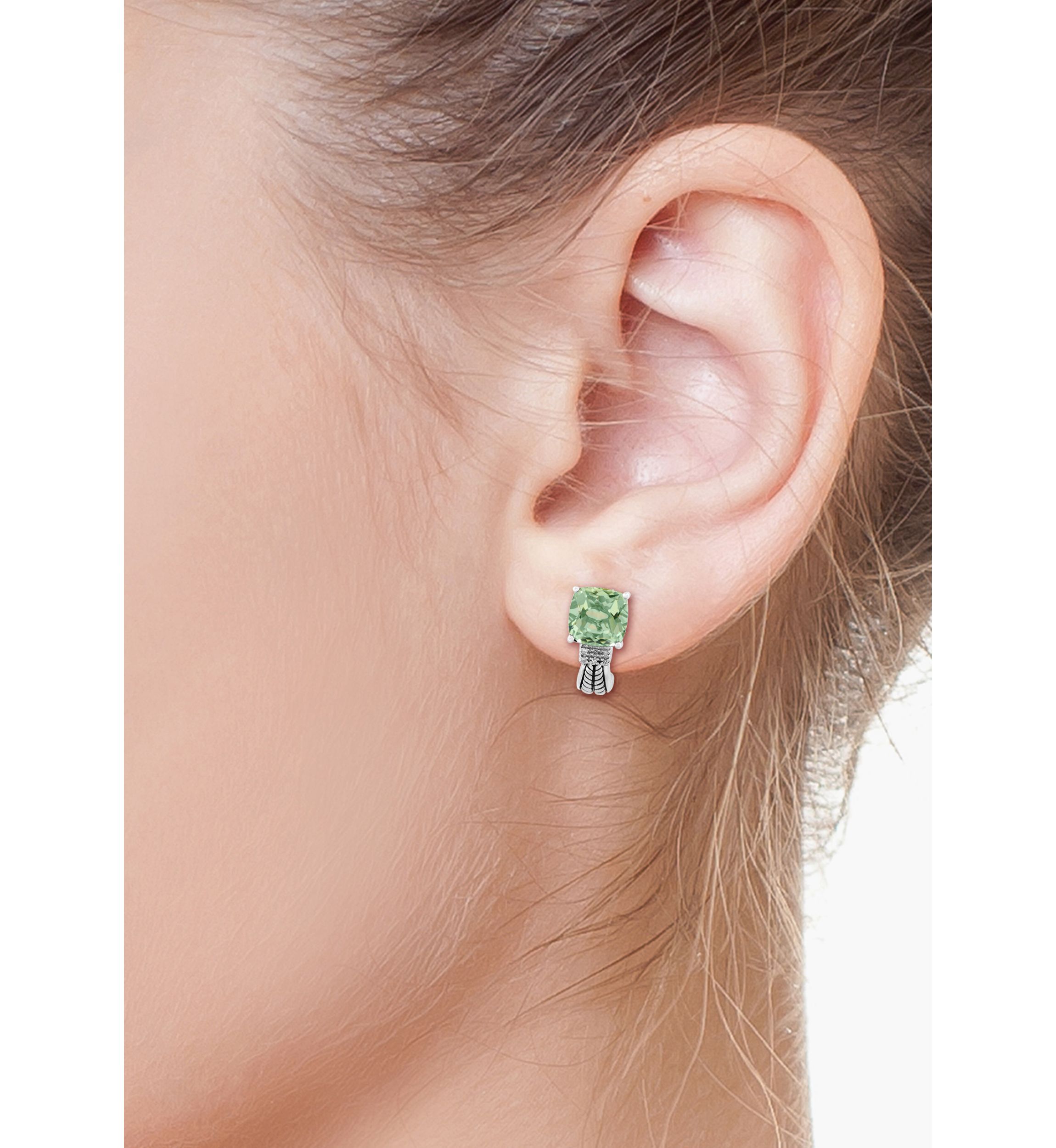  Sterling Silver 1/10 ct. t.w. Diamond And 4.75 ct. t.w. Green Amethyst Earrings