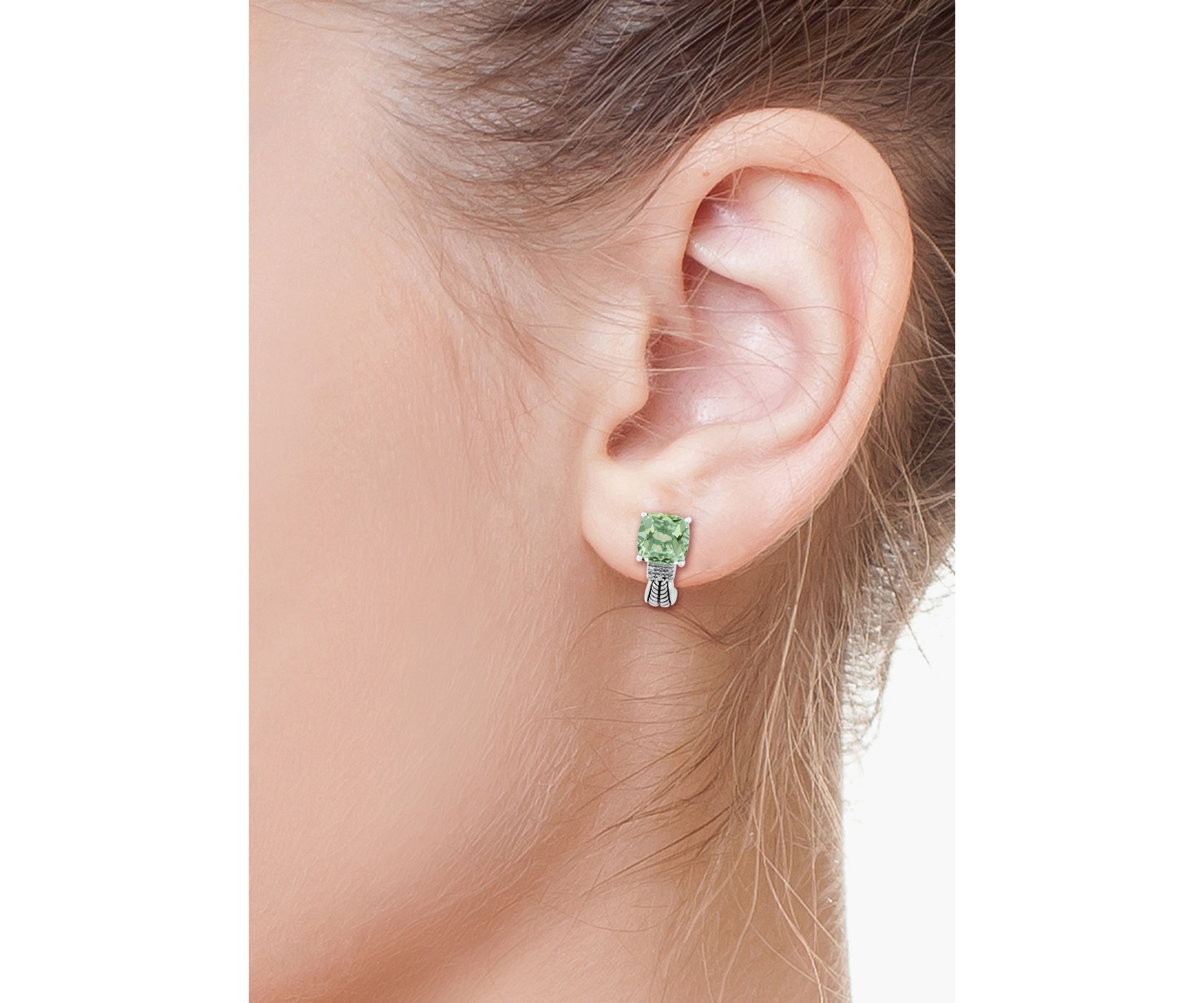  Sterling Silver 1/10 ct. t.w. Diamond And 4.75 ct. t.w. Green Amethyst Earrings