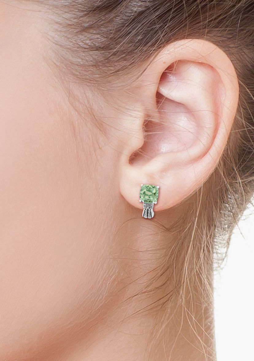  Sterling Silver 1/10 ct. t.w. Diamond And 4.75 ct. t.w. Green Amethyst Earrings