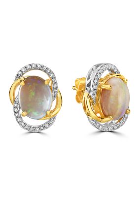 Effy 1/6 Ct. T.w. Diamonds And 1.9 Ct. T.w. Opal Earrings In 14K Two Tone Metal