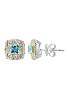 Effy 14K Two-Tone Gold Diamond And Blue Topaz Earrings