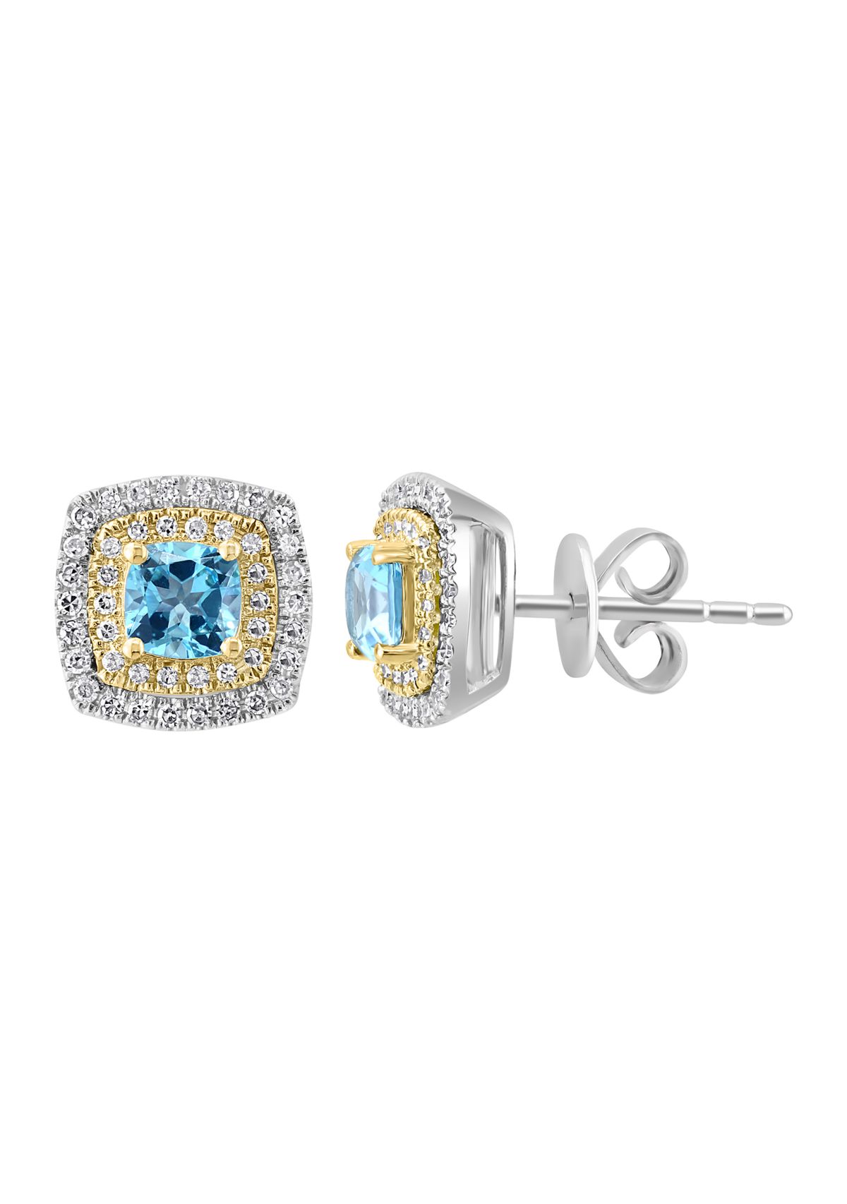 14k Two-Tone Gold Diamond and Blue Topaz Earrings