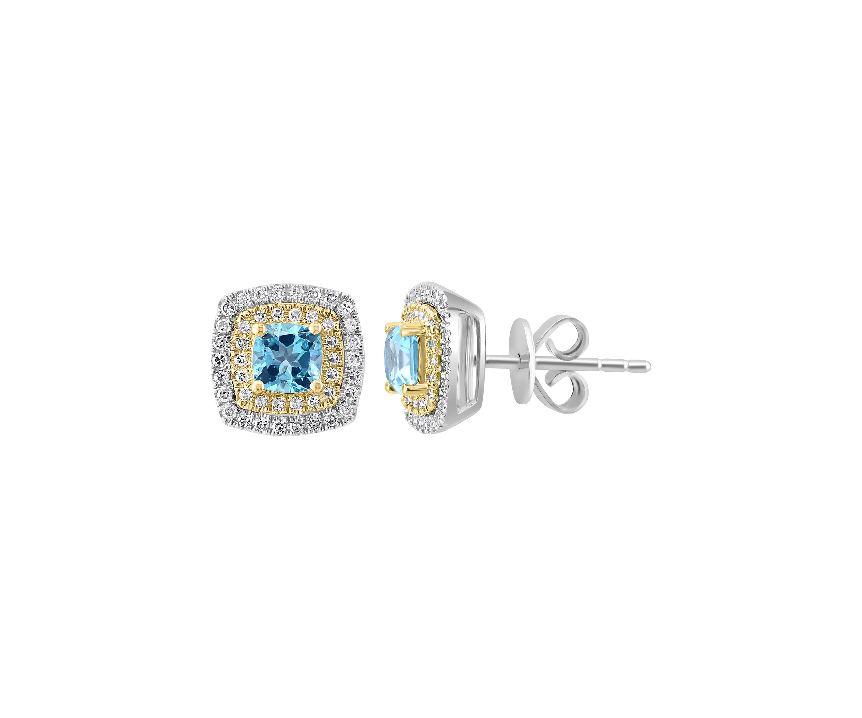 14k Two-Tone Gold Diamond and Blue Topaz Earrings
