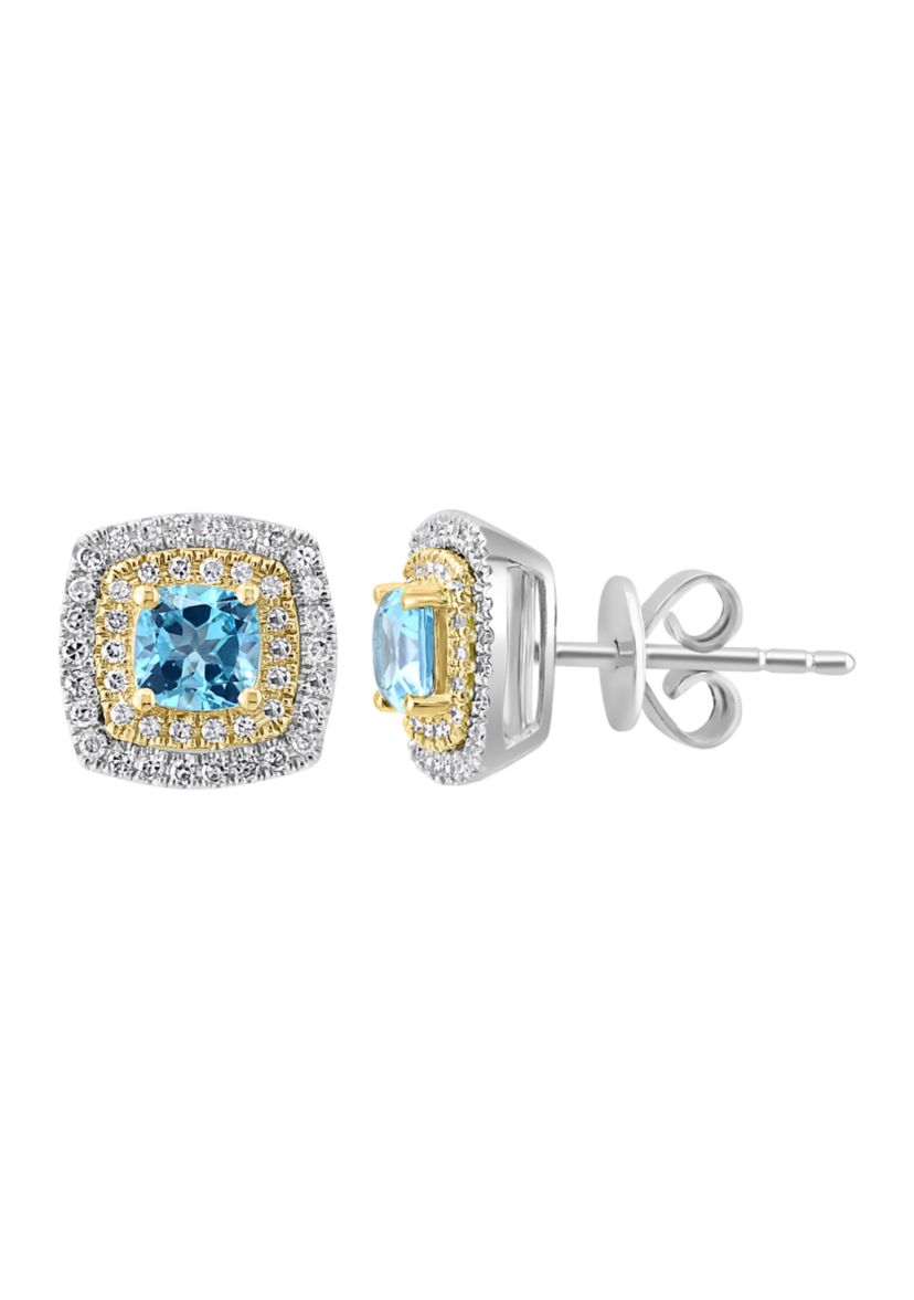 14k Two-Tone Gold Diamond and Blue Topaz Earrings
