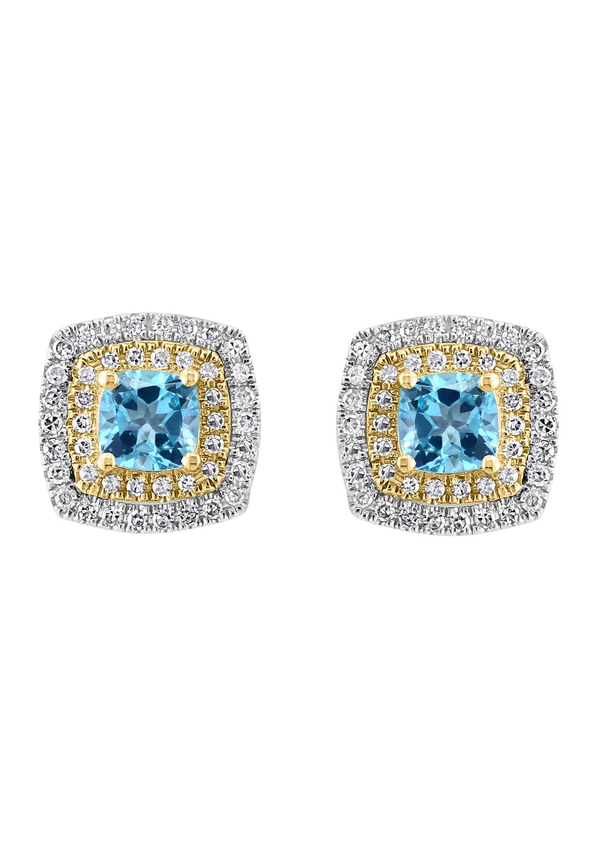 14k Two-Tone Gold Diamond and Blue Topaz Earrings