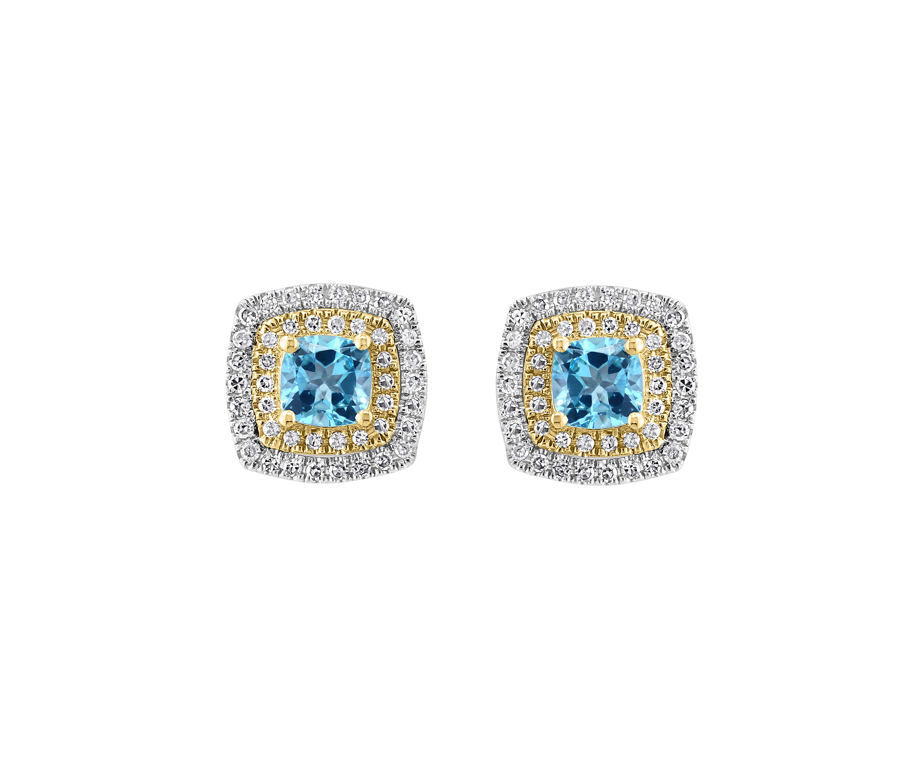 14k Two-Tone Gold Diamond and Blue Topaz Earrings